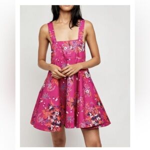Free People Let The Sunshine In Printed pink Floral Strap Flare Dress sz XS